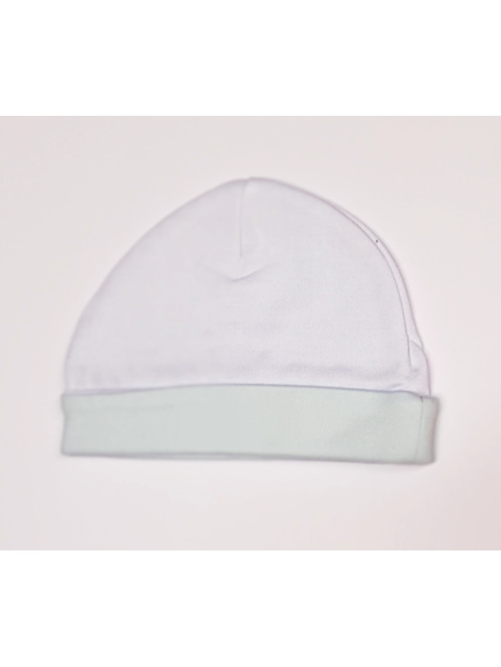 Kojenecká čepička bílo-modrá, s vlastním potiskem